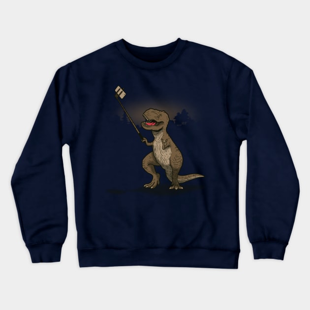 Funny Cute T-Rex Dinosaur Taking Selfie Funny Selfie Crewneck Sweatshirt by BoggsNicolas